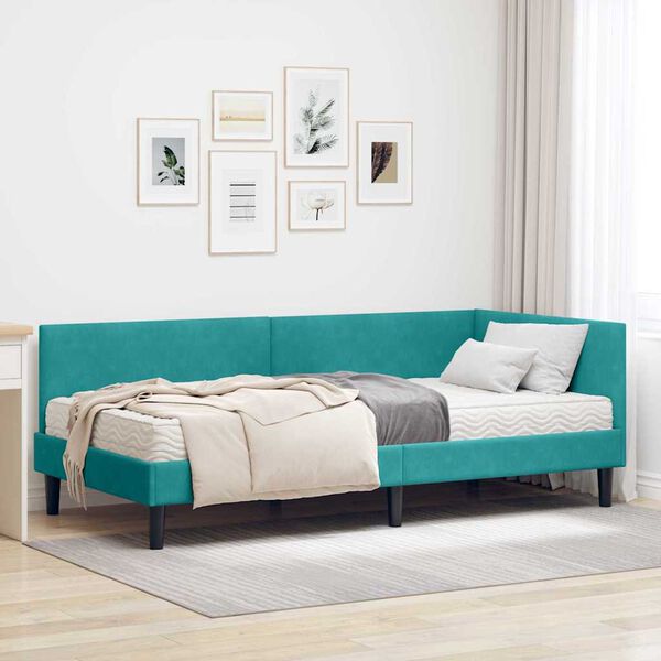 vidaXL Estructura de Cama Esquina con Colch&oacute;n 2 pcs Tuquesa Terciopelo