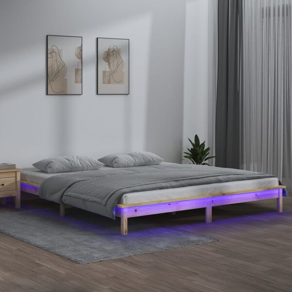 vidaXL Estructura de cama LED sin colch&oacute;n madera maciza 140x200 cm