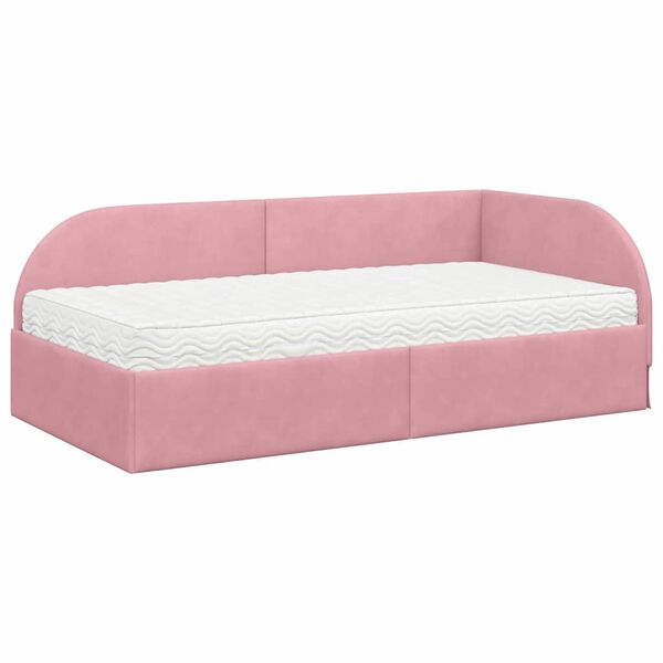 vidaXL Estructura de Cama Esquina con Colch&oacute;n 2 pcs Rosa Terciopelo