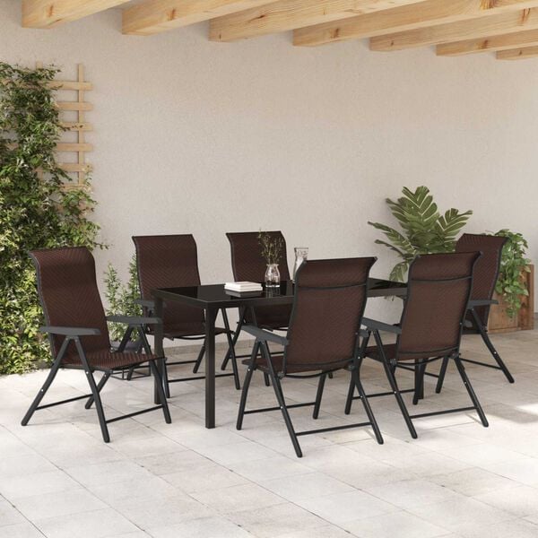 vidaXL Conjunto de Comedor de Jardín 7 pcs Marrón Poliratán