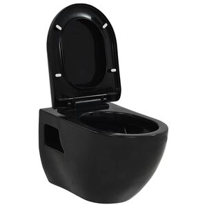 vidaXL Inodoro de pared de cer&aacute;mica negro