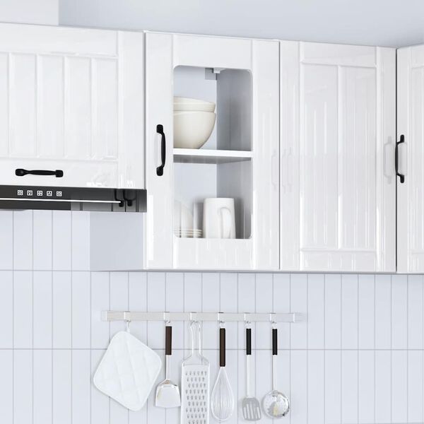 vidaXL Armario pared para cocina puerta cristal Lucca blanco brillante
