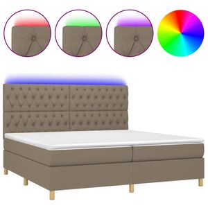 vidaXL Cama box spring colch&oacute;n y luces LED tela gris taupe 200x200 cm