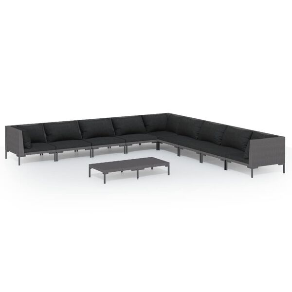 vidaXL Muebles de jardín 10 pzas y cojines ratán sintético gris oscuro