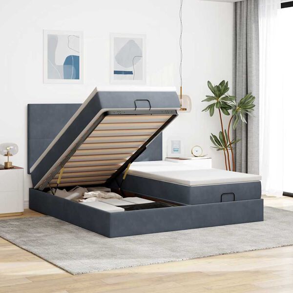 vidaXL Estructura cama otomana colchones terciopelo gris oscuro