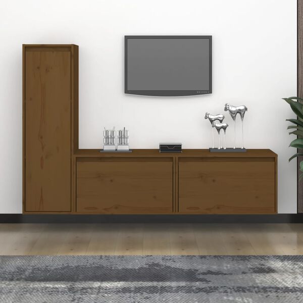 vidaXL Muebles para TV 3 piezas madera maciza de pino marr&oacute;n miel