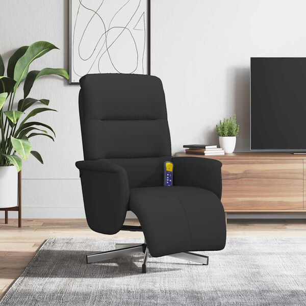 vidaXL Sill&oacute;n reclinable de masaje con reposapi&eacute;s tela negra