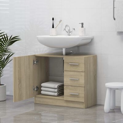 vidaXL Armario para lavabo madera contrachapada color roble 63x30x54cm