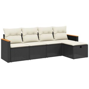 vidaXL Set de muebles de jard&iacute;n 5 pzas y cojines rat&aacute;n sint&eacute;tico negro