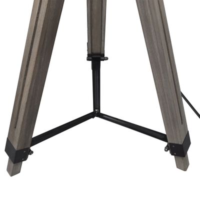 Lámpara de pie ajustable de madera tipo trípode con pantalla gris