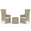 vidaXL Juego de muebles jard&iacute;n 3 piezas acero y rat&aacute;n sint&eacute;tico beige