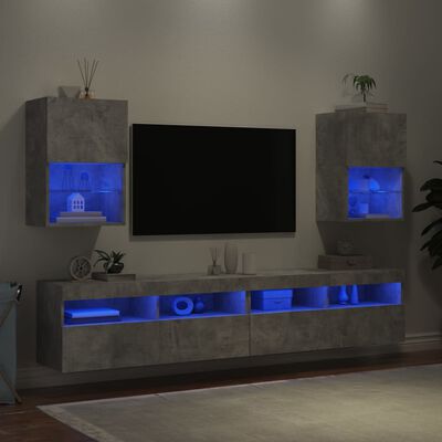 vidaXL Muebles de TV con luces LED 2 uds gris hormigón 40,5x30x60 cm