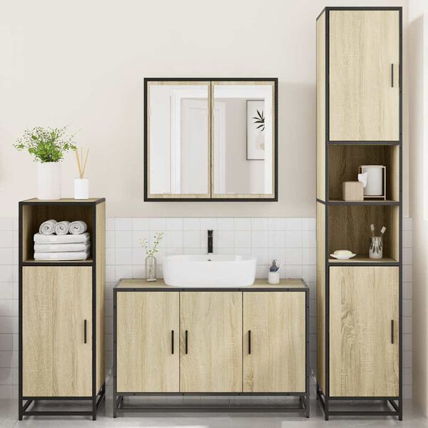 vidaXL Juego de muebles de baño 4 pzas contrachapada roble sonoma