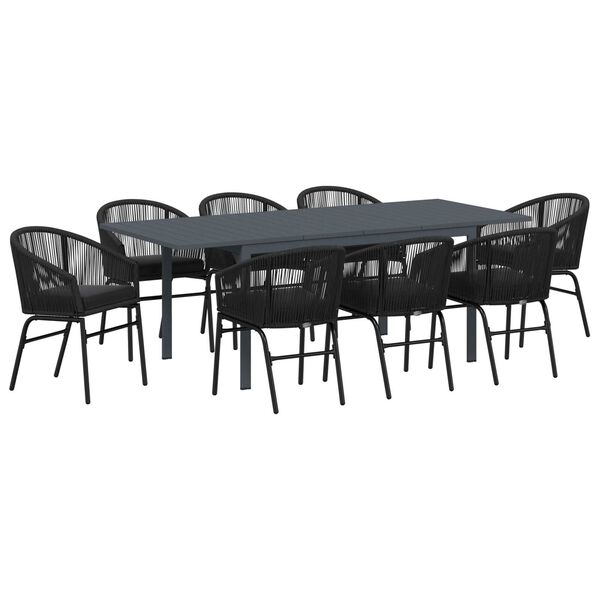 vidaXL Conjunto de Comedor de Jardín 9 pcs Negro Poliratán