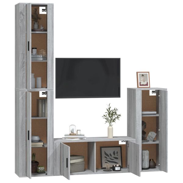 vidaXL Set de muebles para TV 4 pzas madera contrachapada gris Sonoma