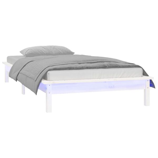 vidaXL Estructura cama LED sin colch&oacute;n madera maciza blanco 100x200 cm