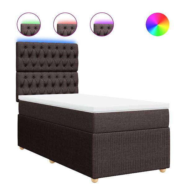 vidaXL Cama box spring con colch&oacute;n tela marr&oacute;n oscuro 90x200 cm