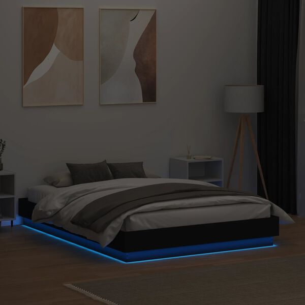 vidaXL Estructura de cama con luces LED negro 135x190 cm