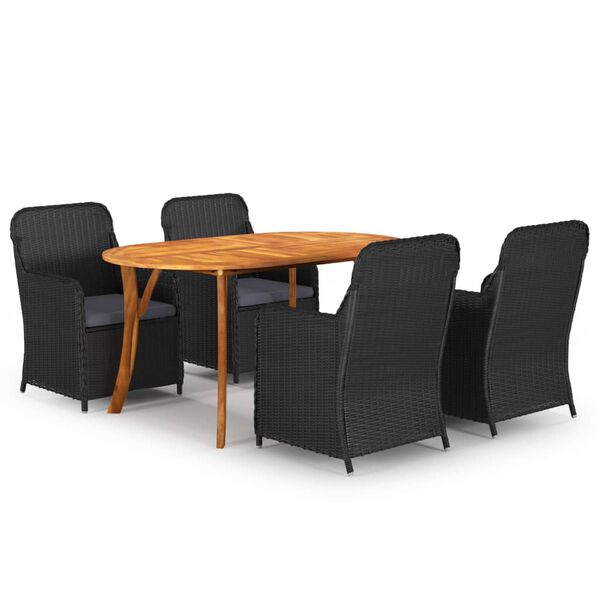 vidaXL Juego de comedor para jard&iacute;n 5 piezas negro