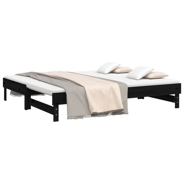 vidaXL Sofá cama extraíble madera maciza de pino negro 2x(75x190) cm