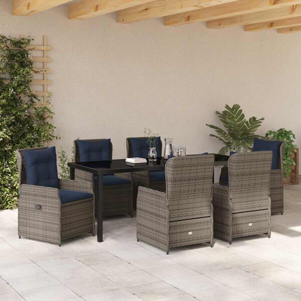 vidaXL Conjunto de Comedor de Jard&iacute;n 7 pcs Gris Polirat&aacute;n