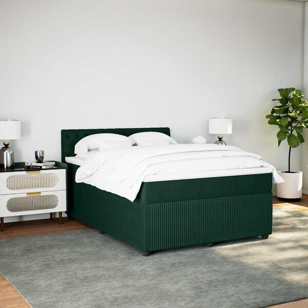 vidaXL Cama box spring con colch&oacute;n terciopelo verde oscuro 160x200 cm