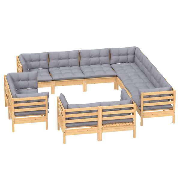 vidaXL Juego de muebles de jard&iacute;n 11 pzas y cojines madera maciza pino