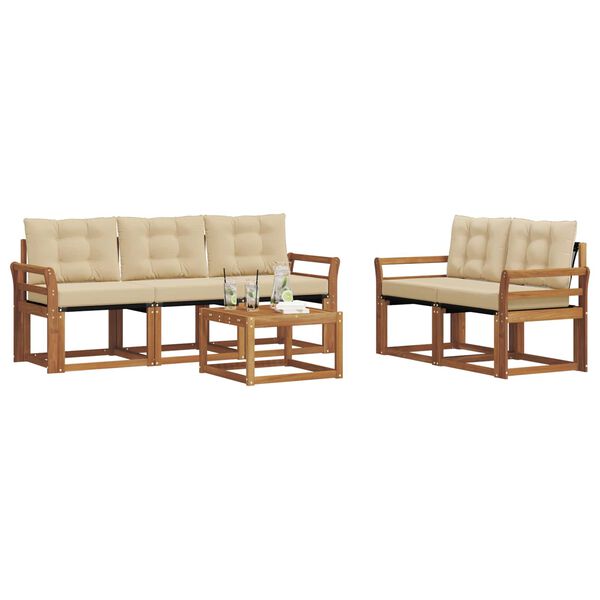 vidaXL Conjunto de sof&aacute;s de exterior con coj&iacute;n 6 pcs Natural y Beige