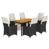 vidaXL Set de comedor de jard&iacute;n 7 pzas y cojines rat&aacute;n sint&eacute;tico negro