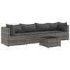 vidaXL Set de muebles de jard&iacute;n 5 pzas y cojines rat&aacute;n sint&eacute;tico gris