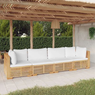 vidaXL Juego muebles de jardín 4 piezas y cojines madera maciza teca