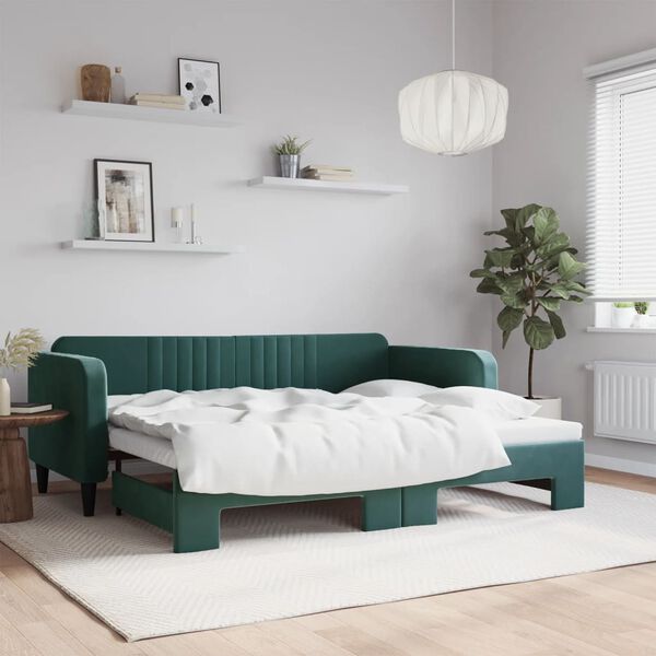 vidaXL Sofá cama nido terciopelo verde oscuro 90x200 cm