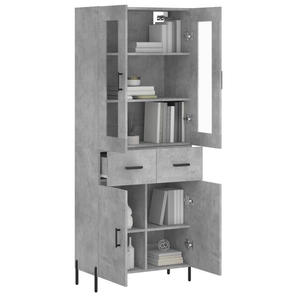 vidaXL Aparador alto madera contrachapada gris hormig&oacute;n 69,5x34x180 cm