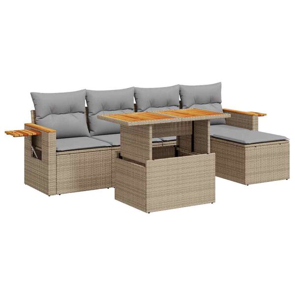 vidaXL Set sof&aacute;s jard&iacute;n y cojines 6 pzas rat&aacute;n sint&eacute;tico acacia beige