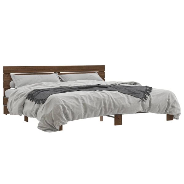 vidaXL Estructura cama madera ingenier&iacute;a metal marr&oacute;n roble 200x200 cm