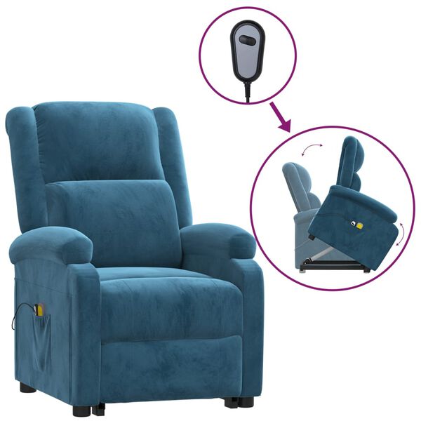 vidaXL Sill&oacute;n de masaje elevable terciopelo azul