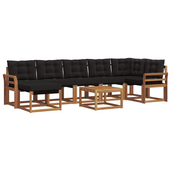 vidaXL Conjunto de sof&aacute;s de exterior con coj&iacute;n 8 pcs Natural y negro