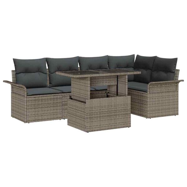 vidaXL Conjunto de sof&aacute; de jard&iacute;n 6 pcs Gris Rattan de Poli&eacute;ster