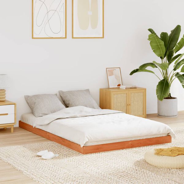 vidaXL Cama sin colch&oacute;n madera maciza de pino marr&oacute;n cera 140x200 cm