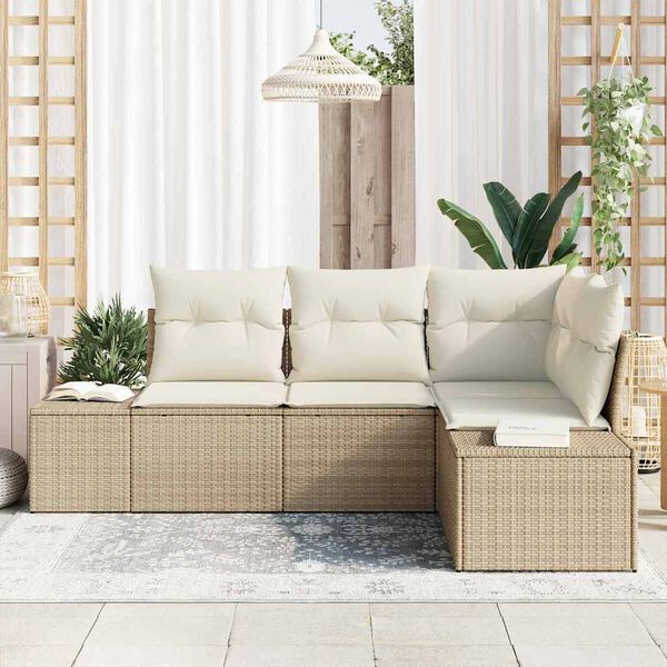 vidaXL Conjunto de sof&aacute;s de jard&iacute;n 4 pcs Beige y Crema rat&aacute;n sint&eacute;tico