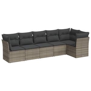 vidaXL Set de muebles de jard&iacute;n 6 pzas y cojines rat&aacute;n sint&eacute;tico gris