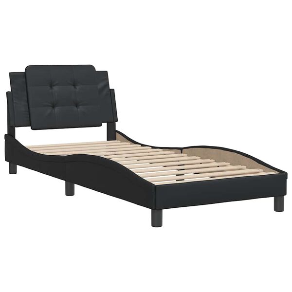 vidaXL Estructura de cama sin colch&oacute;n Zadar cuero sint&eacute;tico negro 80x200 cm