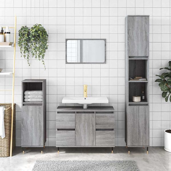 vidaXL Mueble de ba&ntilde;o madera de ingenier&iacute;a gris Sonoma 80x33x60 cm