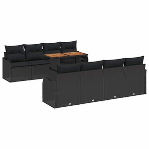 vidaXL Conjunto de sof&aacute; de jard&iacute;n 9 pcs Negro Polirat&aacute;n