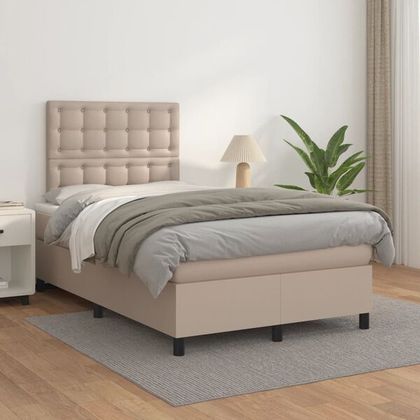 vidaXL Cama box spring con colch&oacute;n cuero sint&eacute;tico capuchino 120x190cm