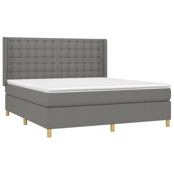 vidaXL Cama box spring con colch&oacute;n tela gris oscuro 160x200 cm