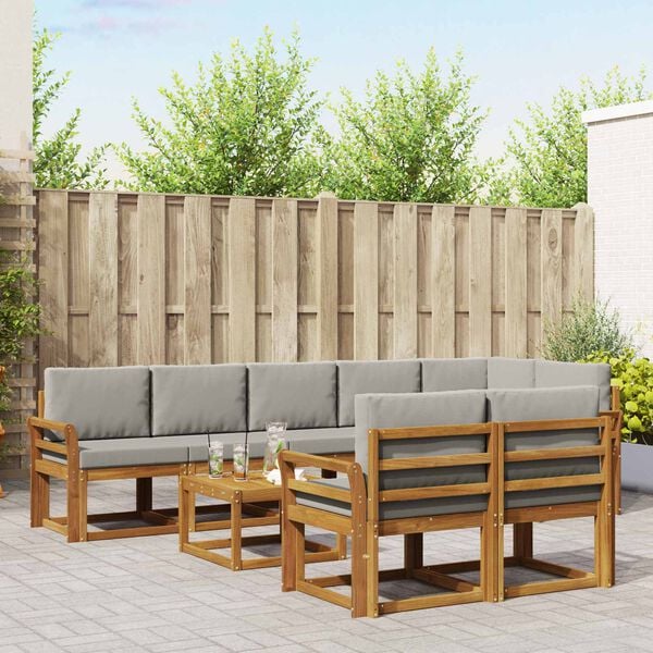 vidaXL Conjunto de sof&aacute;s de exterior 9 pcs Gris Natural y Claro