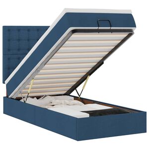 vidaXL Cama otomana con colch&oacute;n y luces LED azul 90x200 cm Tela