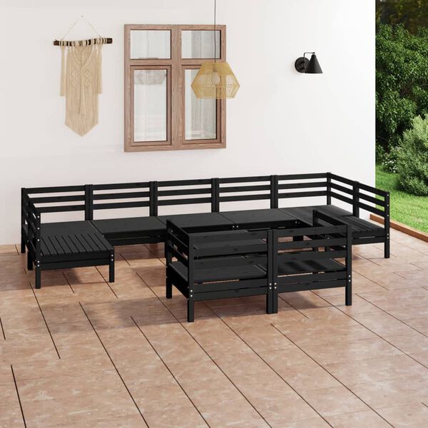 vidaXL Juego de muebles de jard&iacute;n 10 pzas madera maciza de pino negro