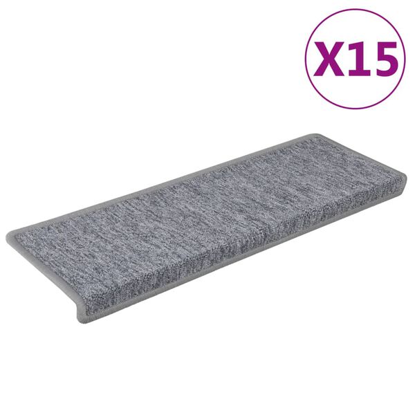 vidaXL Alfombrillas para escaleras 15 unidades 65x21x4 cm Gris claro Borde rectangular